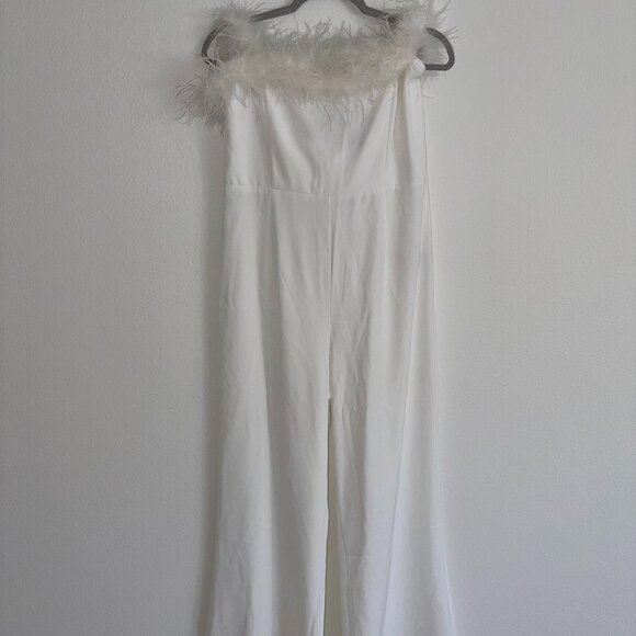 White Strapless Feather Ruffle Jumpsuit XL | NWT Party / Event Wear Wedding - Picture 5 of 8